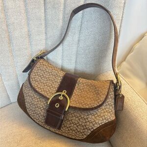 ❌ SOLD Vintage COACH Y2K SoHo Flap Brown Suede with Gold Buckle Hardware 6808